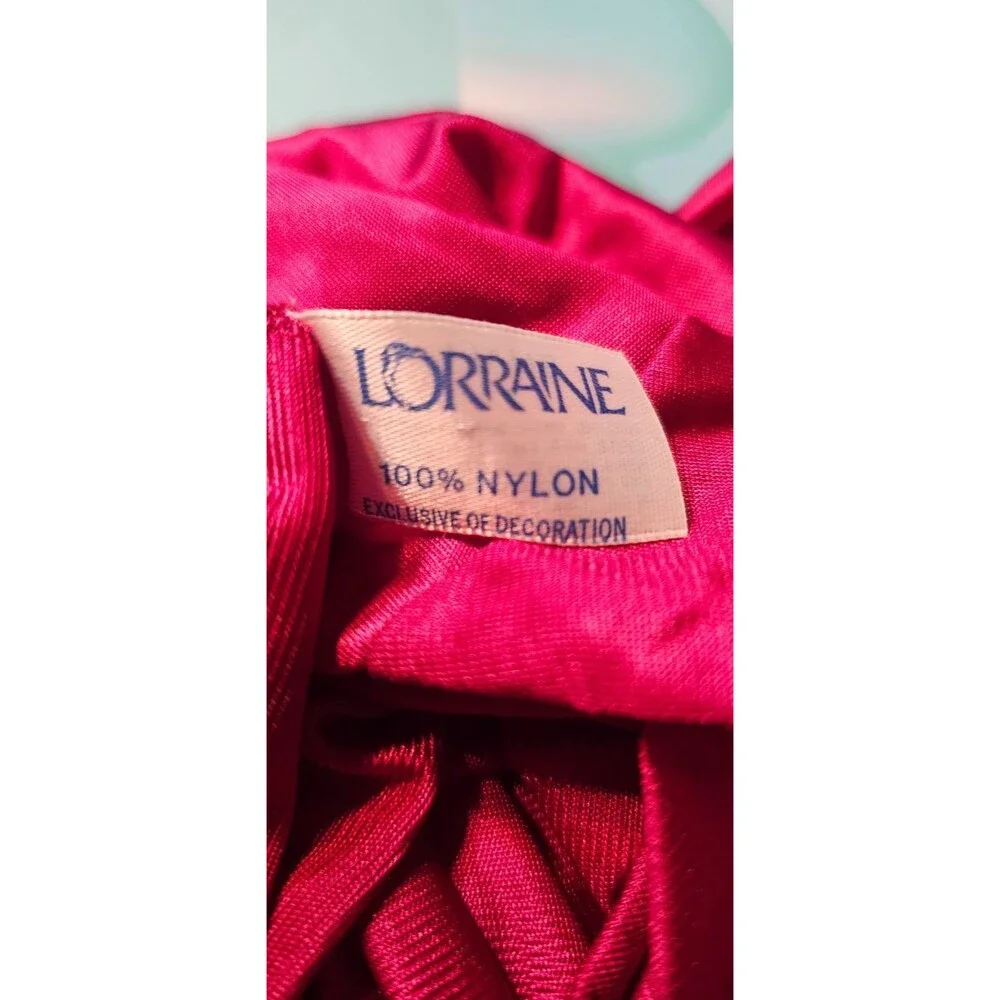 Vintage Lorraine Red Nightgown & Robe S Rose Embroidery Satin Nylon Made in USA